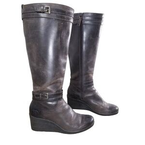 UGG Irmah Tall Brown Leather Wedge Riding Boots